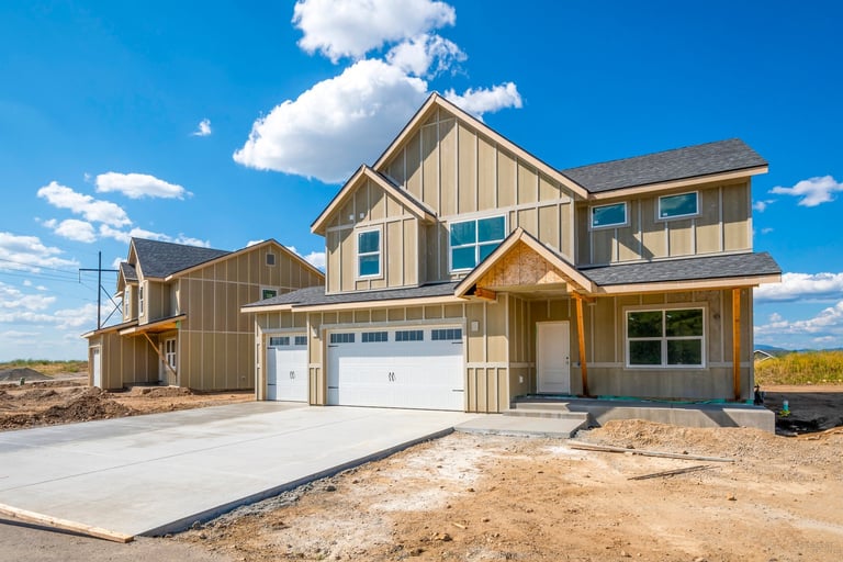 Almost completed new home in a suburban housing development