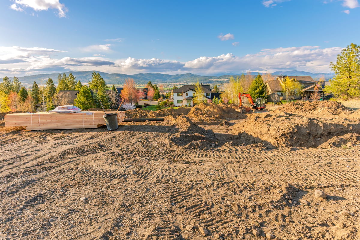 A vacant lot prepares for new home construction in the upscale suburb of Liberty Lake, in the hills above the Spokane, Washington State area, Northwest USA.