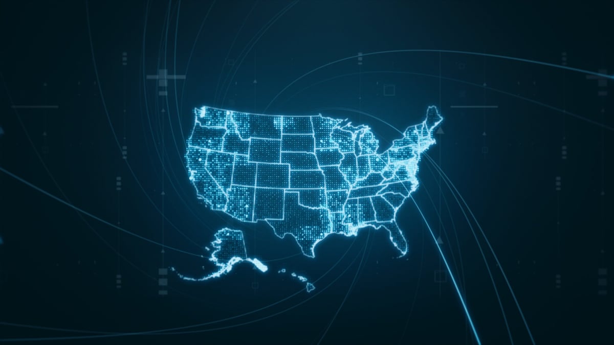 Digital map of the United States showing nationwide commercial property coverage